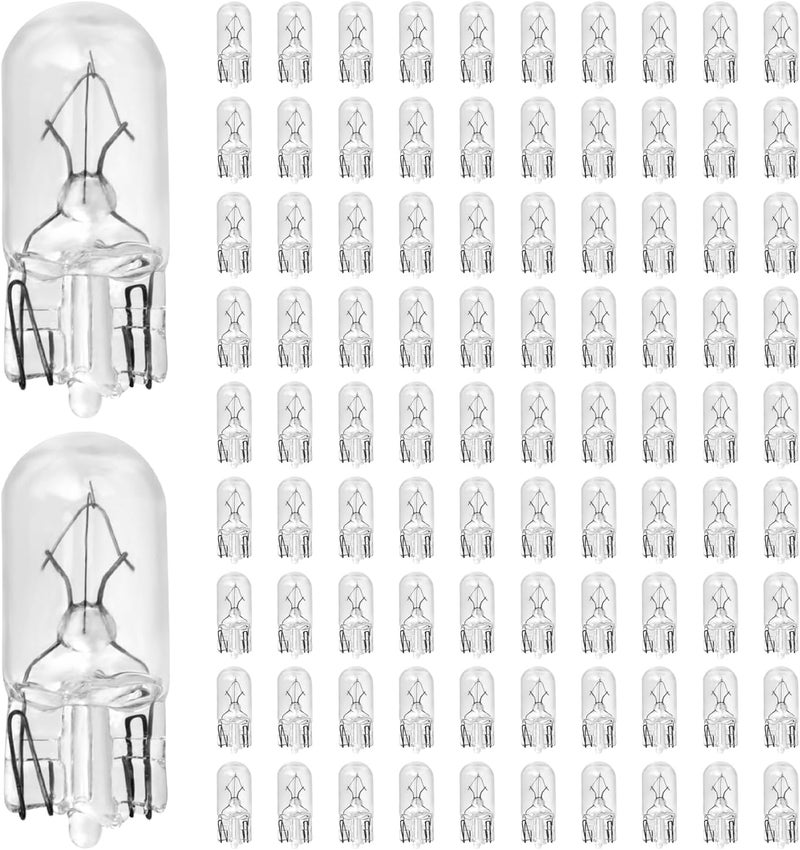 BTFO 100pcs 194 Light Bulb, Clear 194 Led Bulb License Plate Side Marker Lights w5w 1/4 Wedge Base 12V 5W t10 2825 Automotive Tag Car Signal Interior Tail Turn Brake Replacement - Image 1